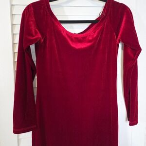 Carabella Dress Sz Small Red Velvet Look Off Shoulder Maxi NWT Holiday Party